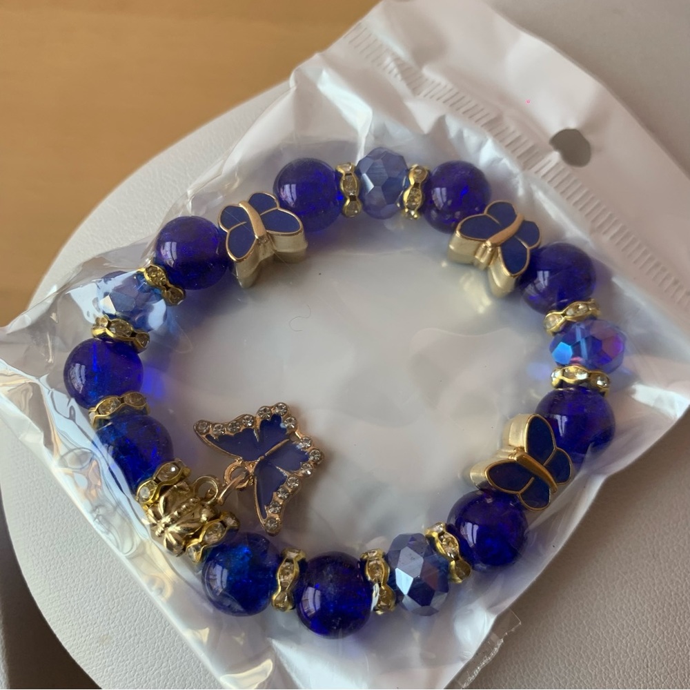 Brand New Blue Butterfly Beaded Bracelet